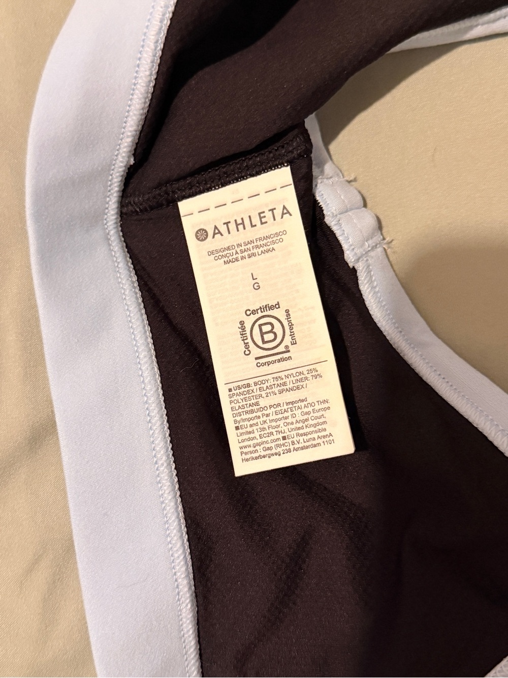 NWT Athleta Square Neck Sports Bra - **Black w/Mist Blue** - Size L - Picture 7 of 7